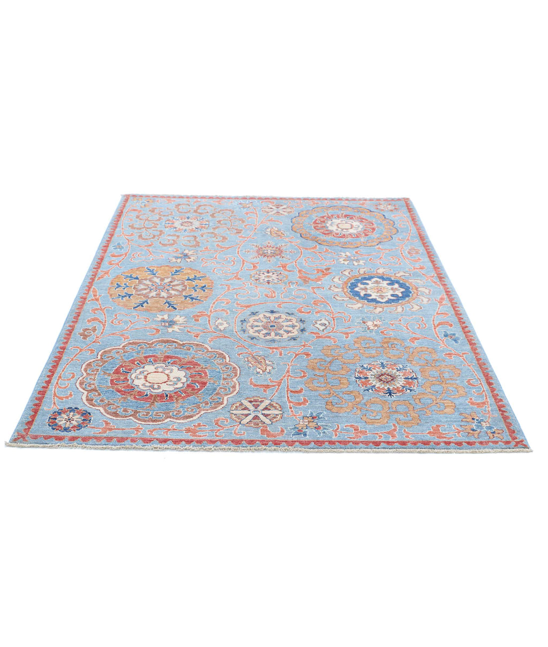 Suzani 5'0'' X 6'4'' Hand-Knotted Wool Rug 5'0'' x 6'4'' (150 X 190) / Blue / Blue