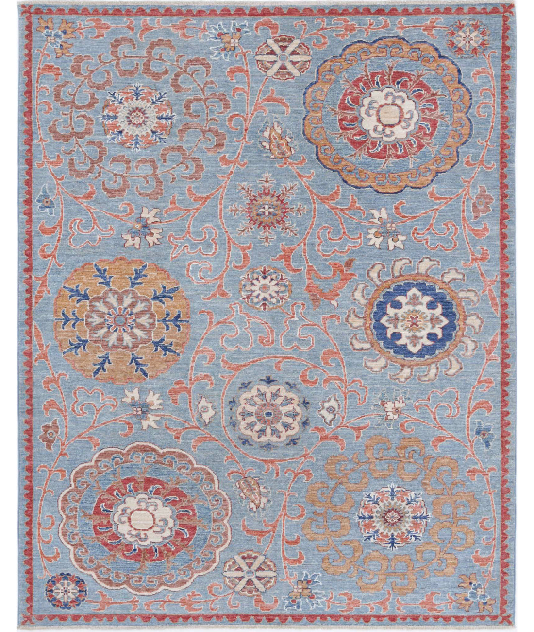 Suzani 5'0'' X 6'4'' Hand-Knotted Wool Rug 5'0'' x 6'4'' (150 X 190) / Blue / Blue