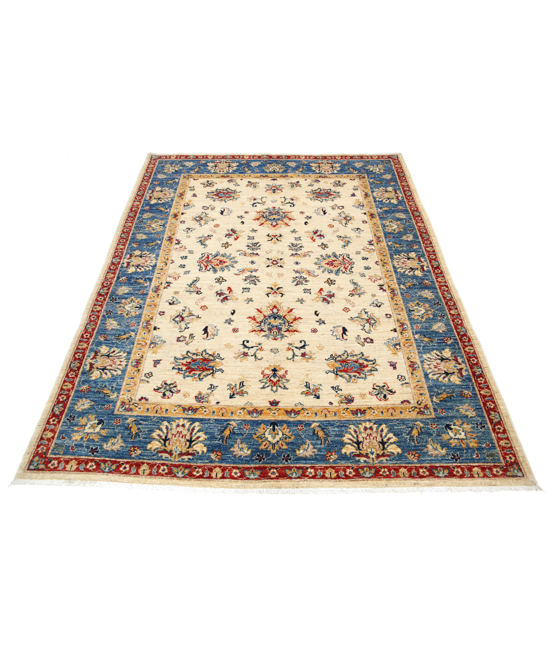 Ziegler 5'0'' X 6'7'' Hand-Knotted Wool Rug 5'0'' x 6'7'' (150 X 198) / Ivory / Blue