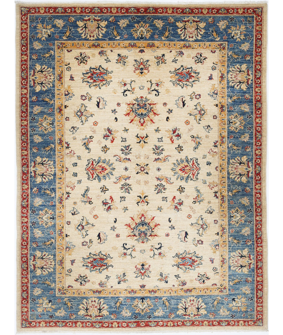 Ziegler 5'0'' X 6'7'' Hand-Knotted Wool Rug 5'0'' x 6'7'' (150 X 198) / Ivory / Blue