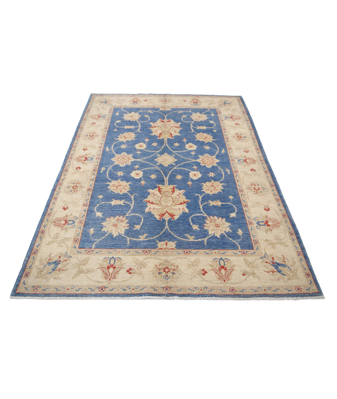 Ziegler 4'10'' X 6'8'' Hand-Knotted Wool Rug 4'10'' x 6'8'' (145 X 200) / Blue / Ivory