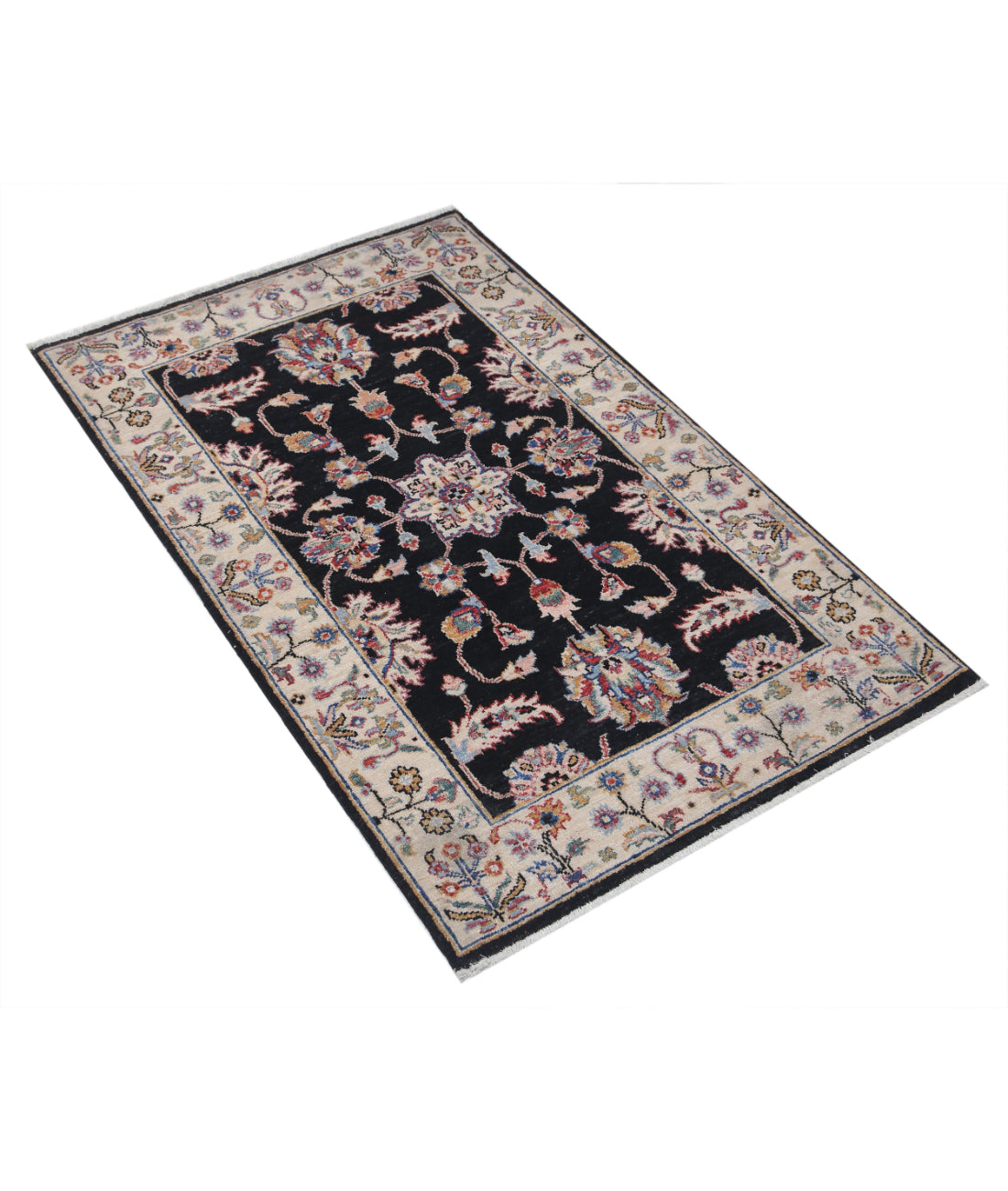 Ziegler 2'7'' X 4'1'' Hand-Knotted Wool Rug 2'7'' x 4'1'' (78 X 123) / Black / Ivory