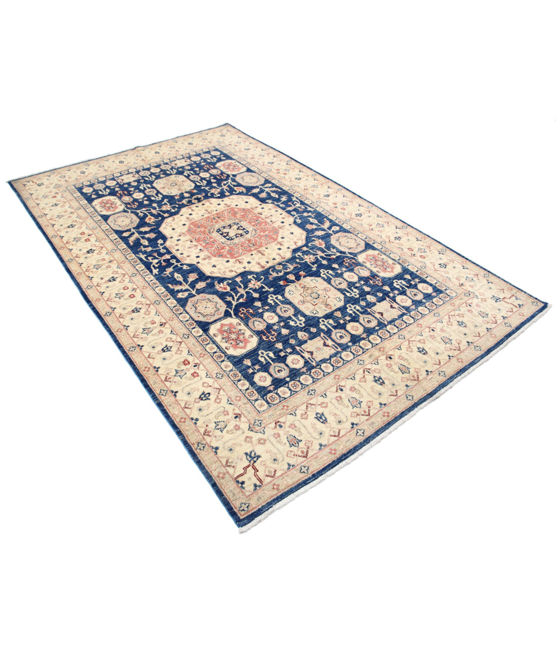 Ziegler 5'5'' X 8'5'' Hand-Knotted Wool Rug 5'5'' x 8'5'' (163 X 253) / Blue / Ivory