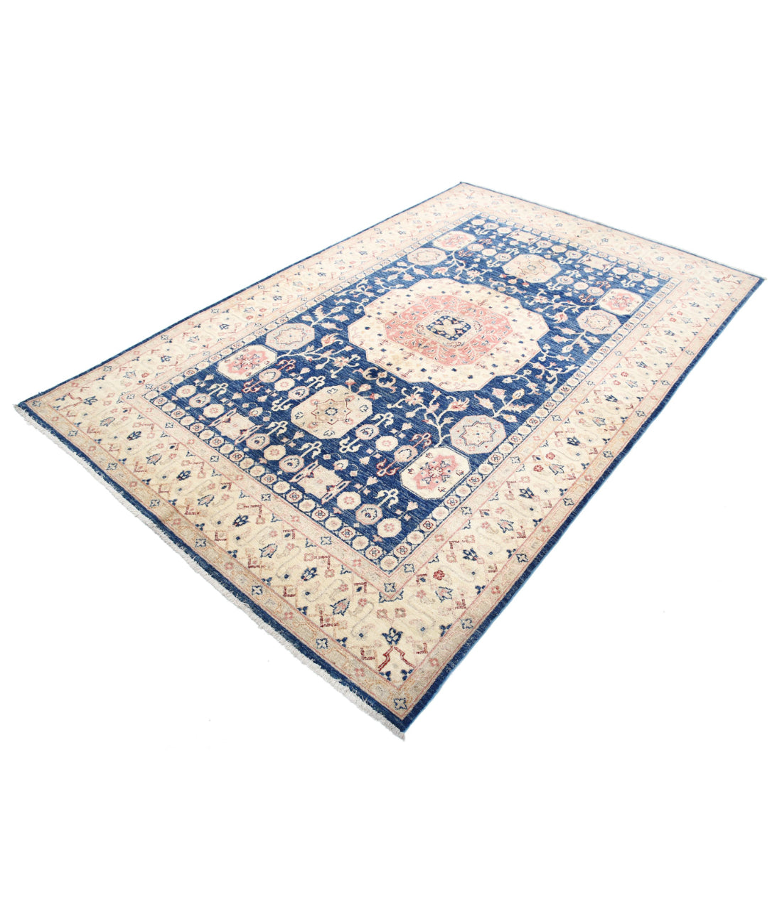 Ziegler 5'5'' X 8'5'' Hand-Knotted Wool Rug 5'5'' x 8'5'' (163 X 253) / Blue / Ivory