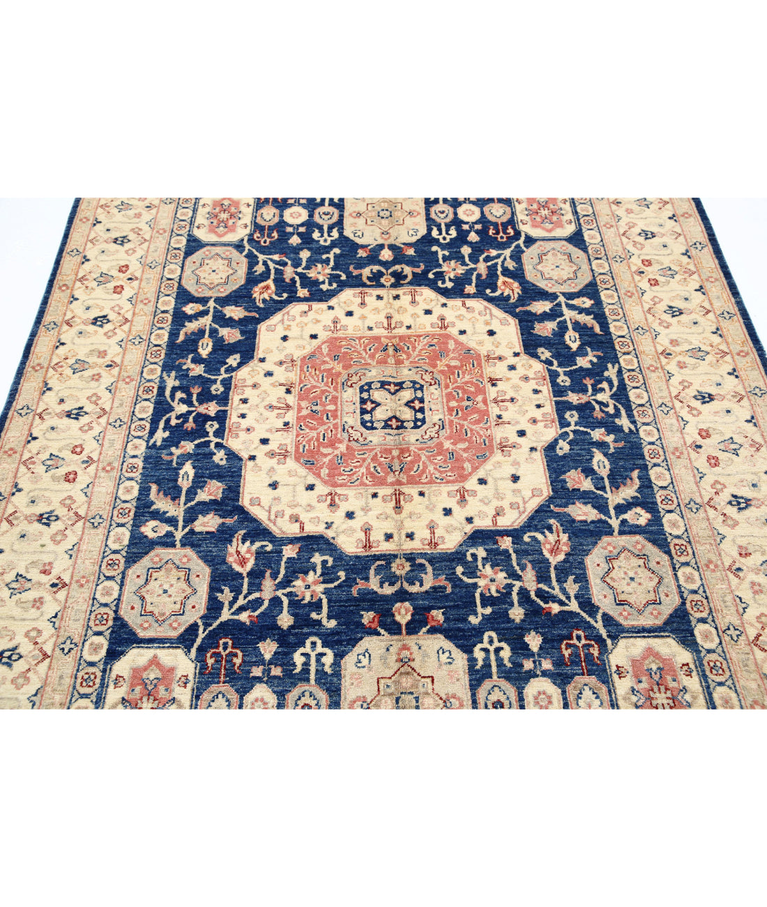 Ziegler 5'5'' X 8'5'' Hand-Knotted Wool Rug 5'5'' x 8'5'' (163 X 253) / Blue / Ivory