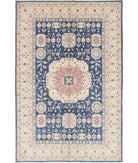 Ziegler 5'5'' X 8'5'' Hand-Knotted Wool Rug 5'5'' x 8'5'' (163 X 253) / Blue / Ivory