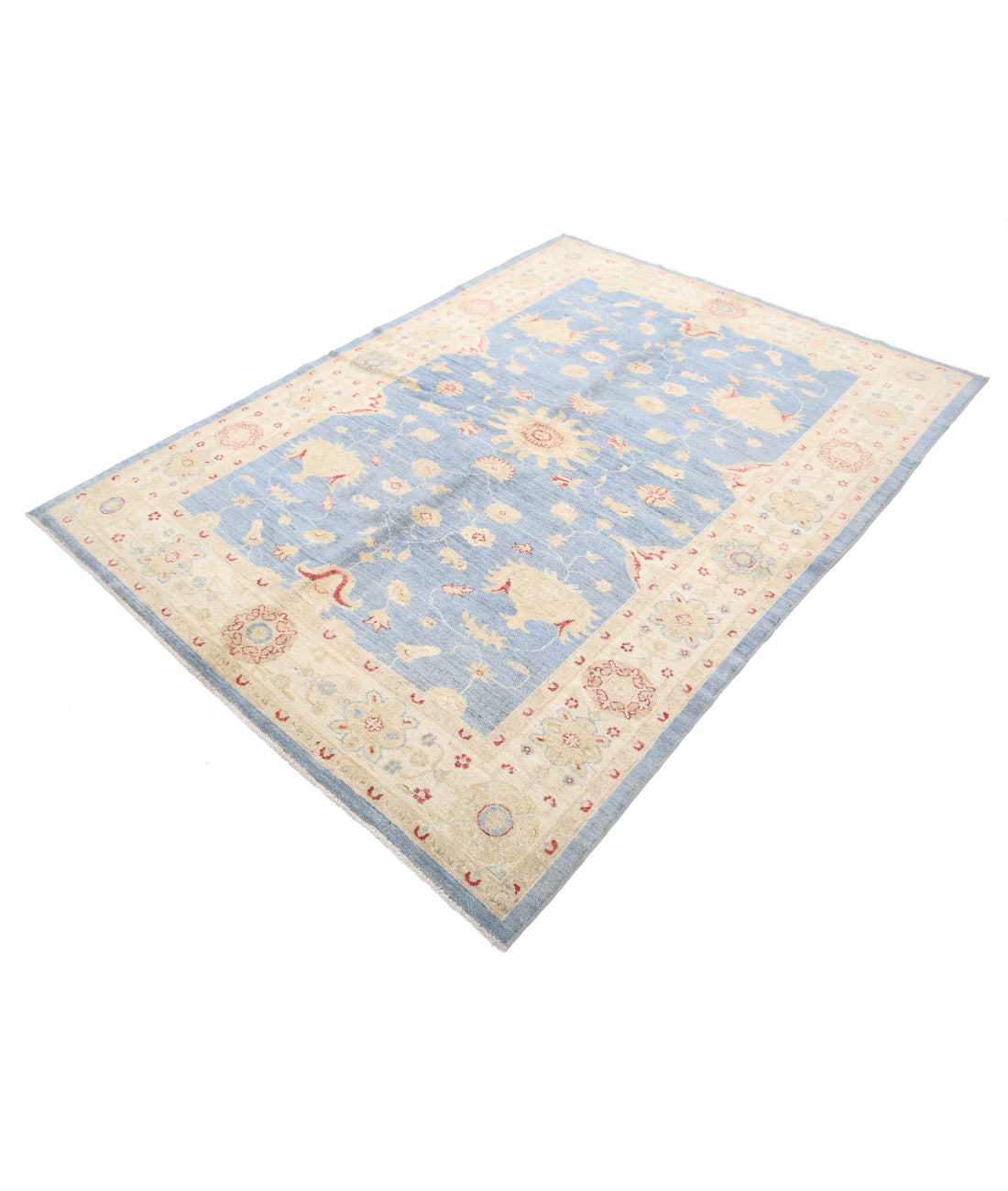 Ziegler 5'7'' X 7'7'' Hand-Knotted Wool Rug 5'7'' x 7'7'' (168 X 228) / Blue / Ivory