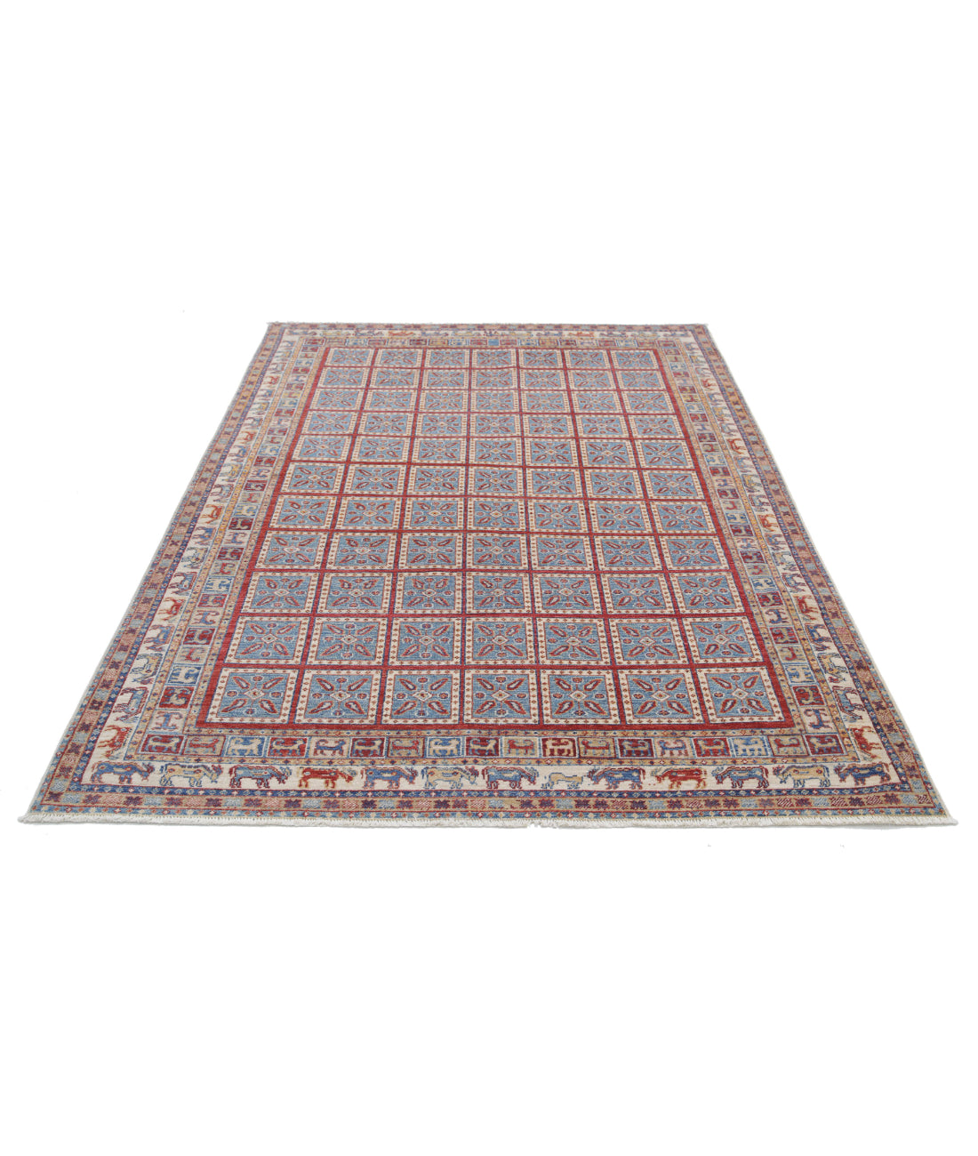 Ziegler 5'5'' X 7'6'' Hand-Knotted Wool Rug 5'5'' x 7'6'' (163 X 225) / Blue / Ivory