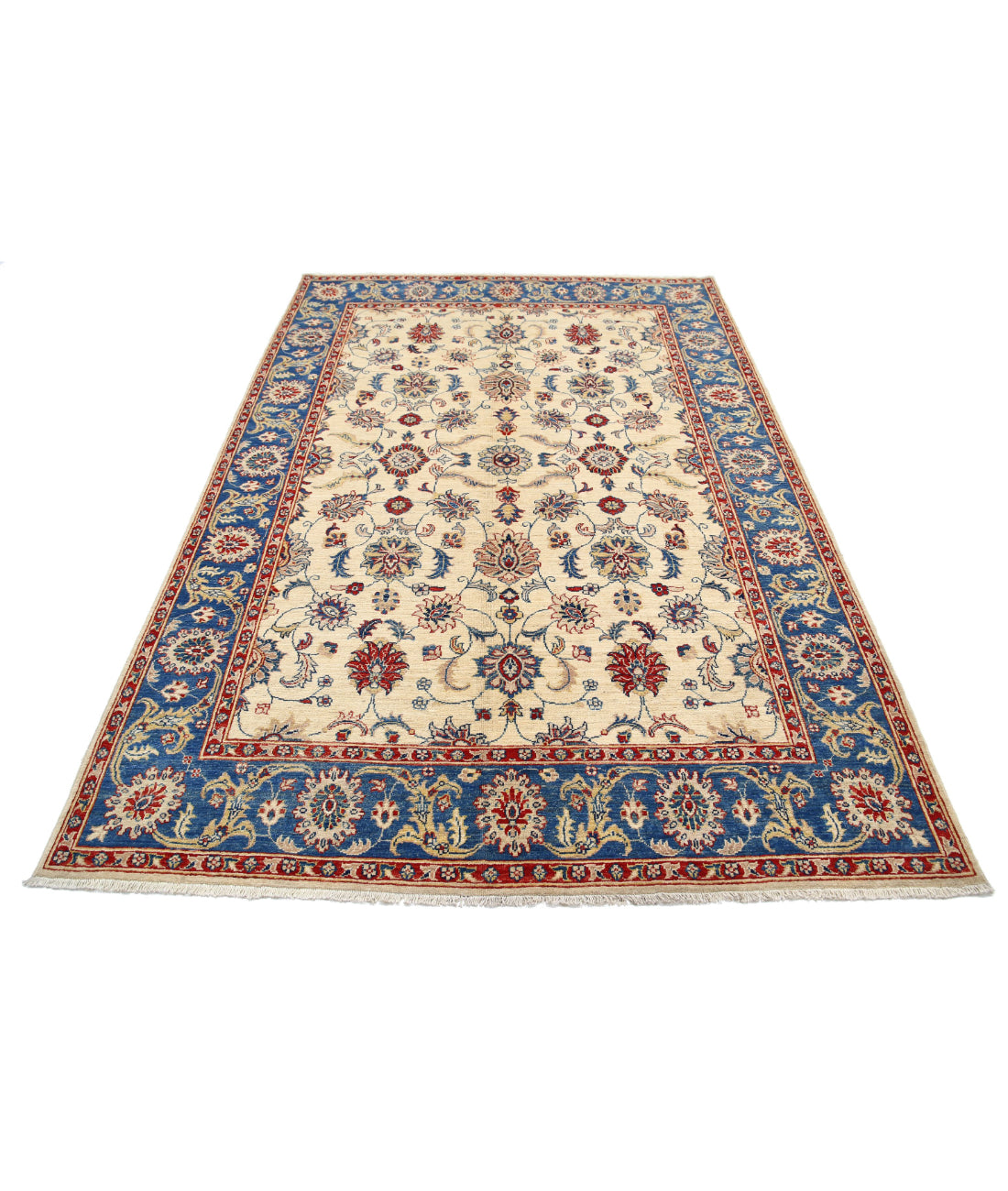 Ziegler 5'5'' X 7'11'' Hand-Knotted Wool Rug 5'5'' x 7'11'' (163 X 238) / Ivory / Blue