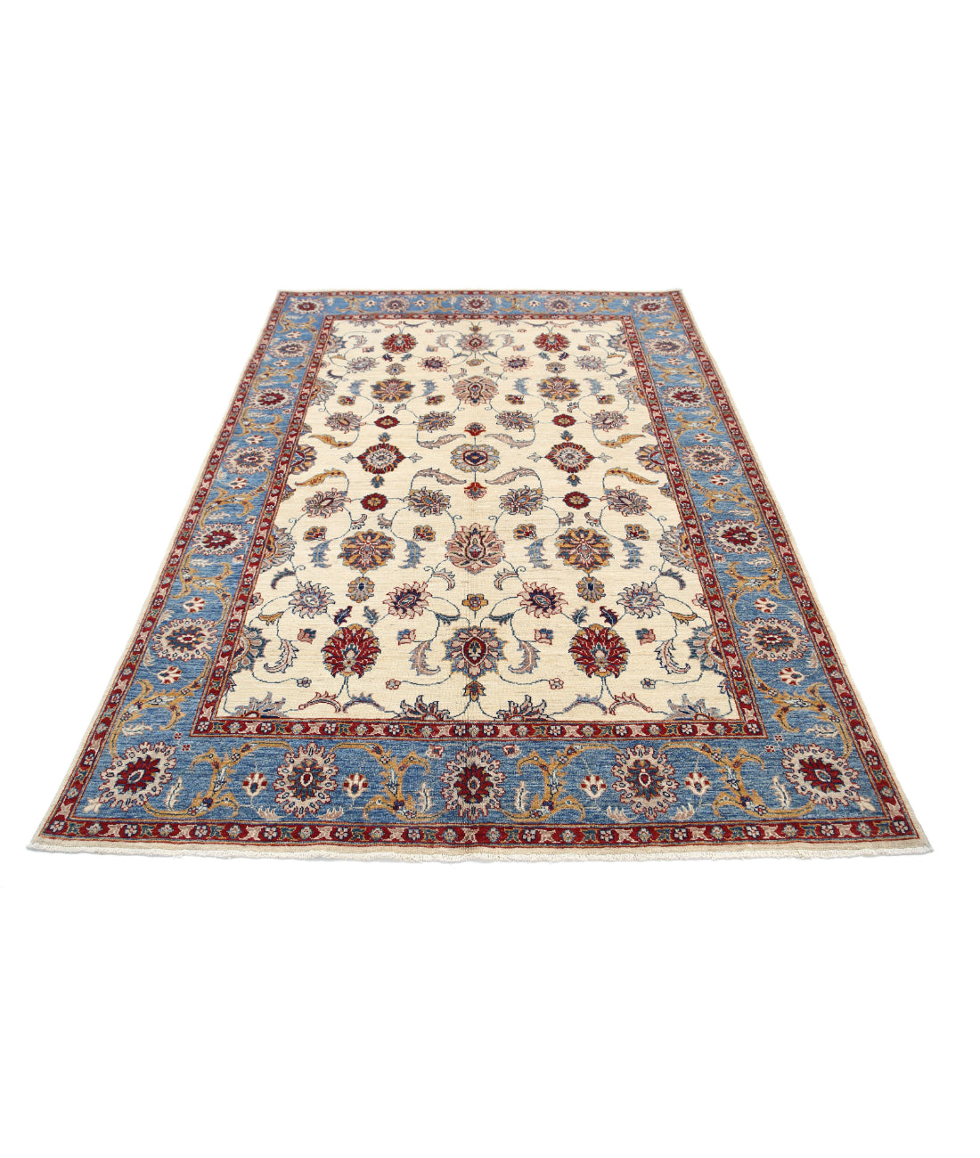 Ziegler 5'5'' X 7'8'' Hand-Knotted Wool Rug 5'5'' x 7'8'' (163 X 230) / Ivory / Blue