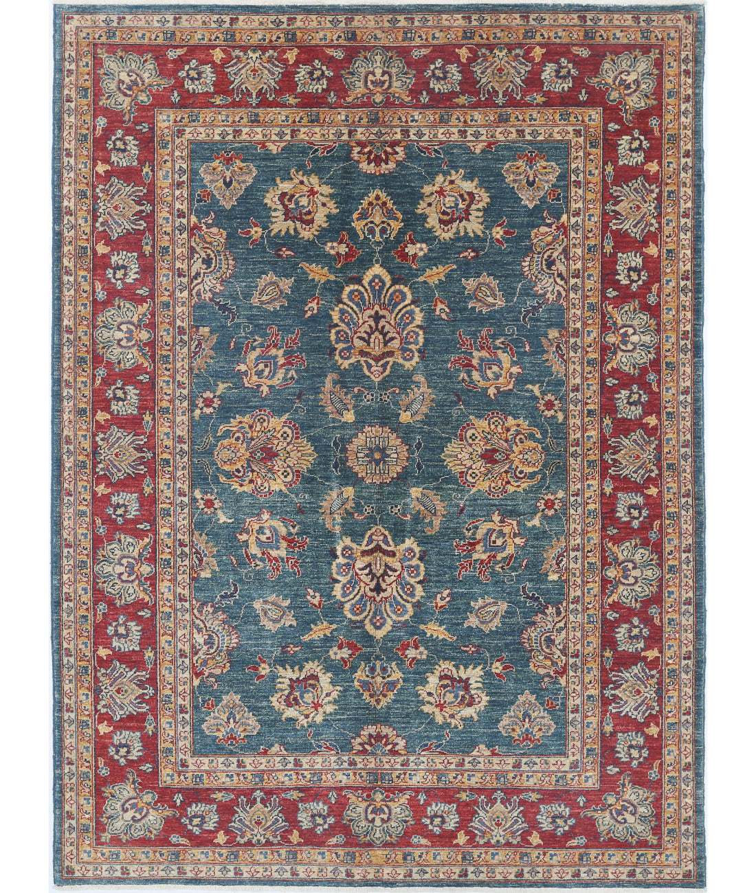 Ziegler 5'6'' X 7'7'' Hand-Knotted Wool Rug 5'6'' x 7'7'' (165 X 228) / Teal / Red