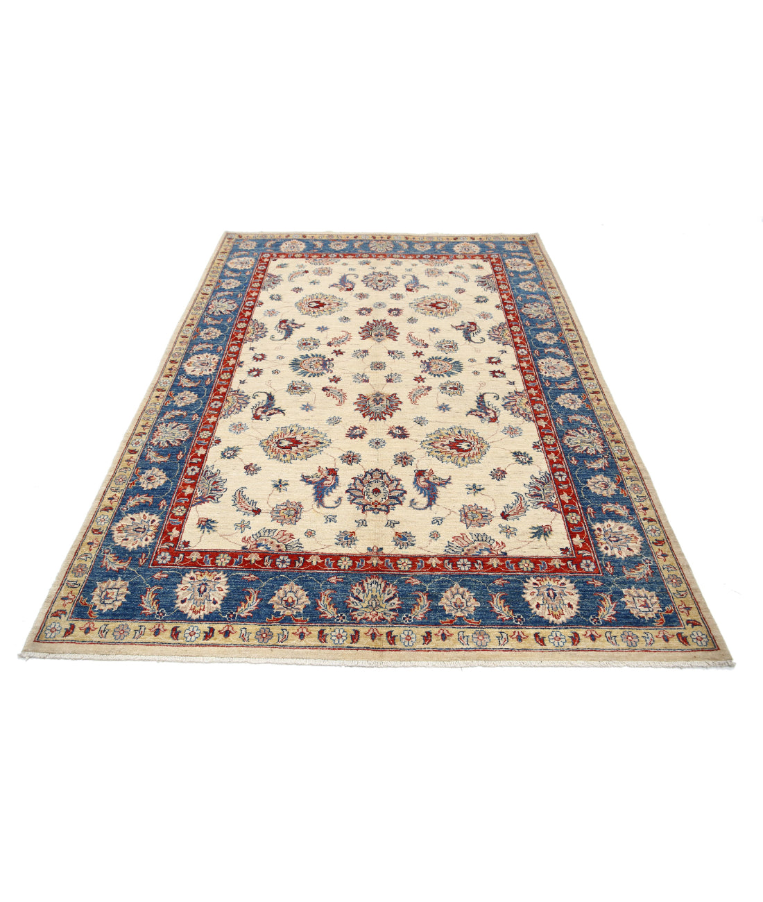 Ziegler 5'5'' X 7'8'' Hand-Knotted Wool Rug 5'5'' x 7'8'' (163 X 230) / Ivory / Blue