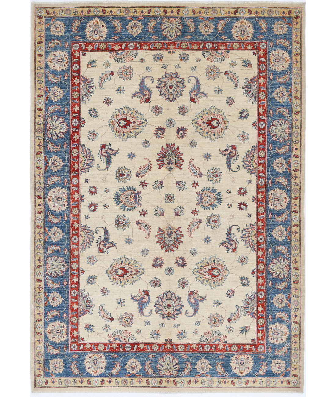 Ziegler 5'5'' X 7'8'' Hand-Knotted Wool Rug 5'5'' x 7'8'' (163 X 230) / Ivory / Blue