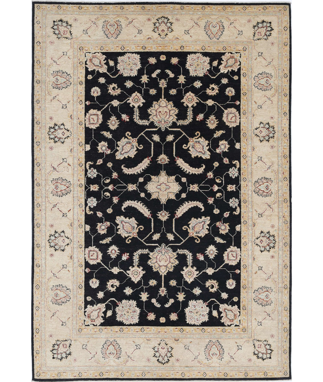 Ziegler 5'7'' X 8'1'' Hand-Knotted Wool Rug 5'7'' x 8'1'' (168 X 243) / Black / Ivory