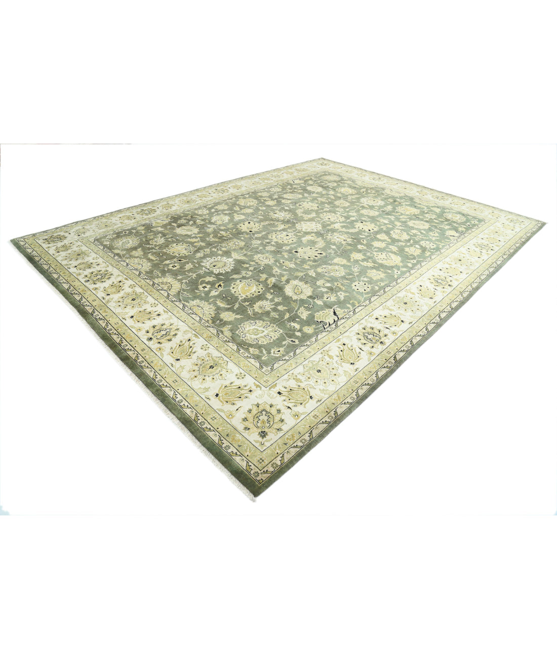 Ziegler 9'10'' X 13'5'' Hand-Knotted Wool Rug 9'10'' x 13'5'' (295 X 403) / Green / Ivory