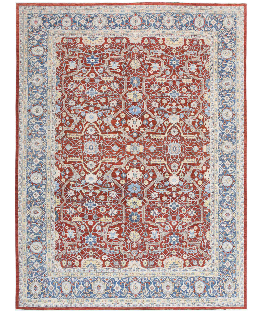 Ziegler 9'0'' X 12'0'' Hand-Knotted Wool Rug 9'0'' x 12'0'' (270 X 360) / Red / Blue