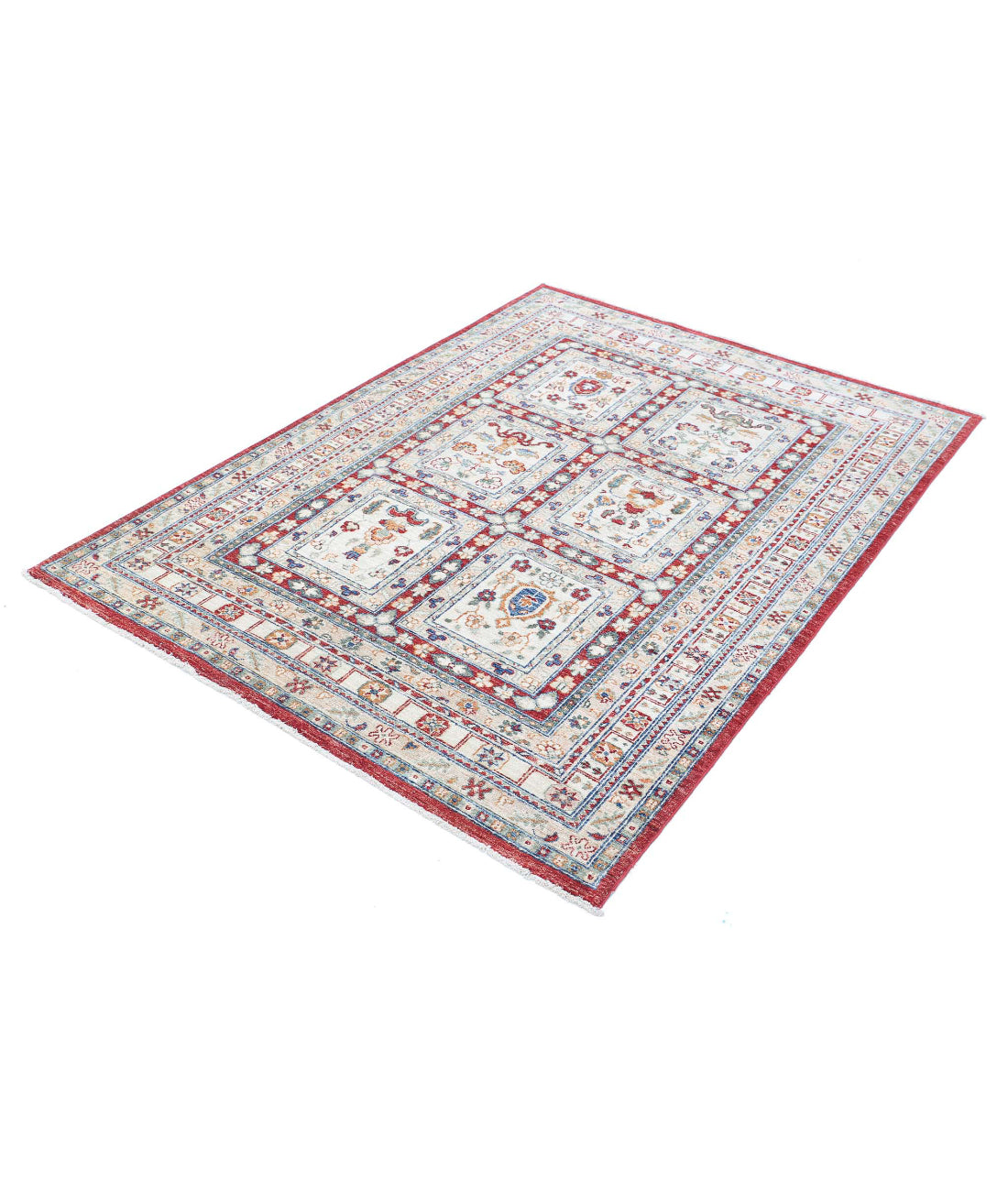 Bakhtiari 4'6'' X 6'4'' Hand-Knotted Wool Rug 4'6'' x 6'4'' (135 X 190) / Red / Ivory