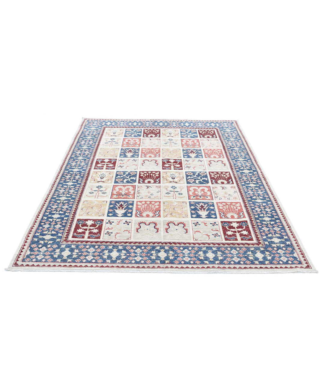 Bakhtiari 5'6'' X 7'7'' Hand-Knotted Wool Rug 5'6'' x 7'7'' (165 X 228) / Ivory / Blue