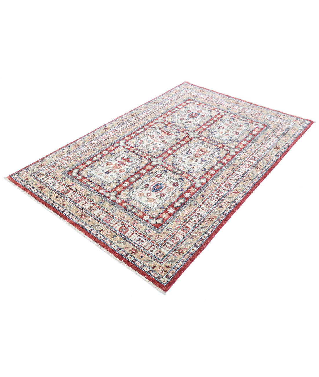 Bakhtiari 4'4'' X 6'8'' Hand-Knotted Wool Rug 4'4'' x 6'8'' (130 X 200) / Red / Ivory