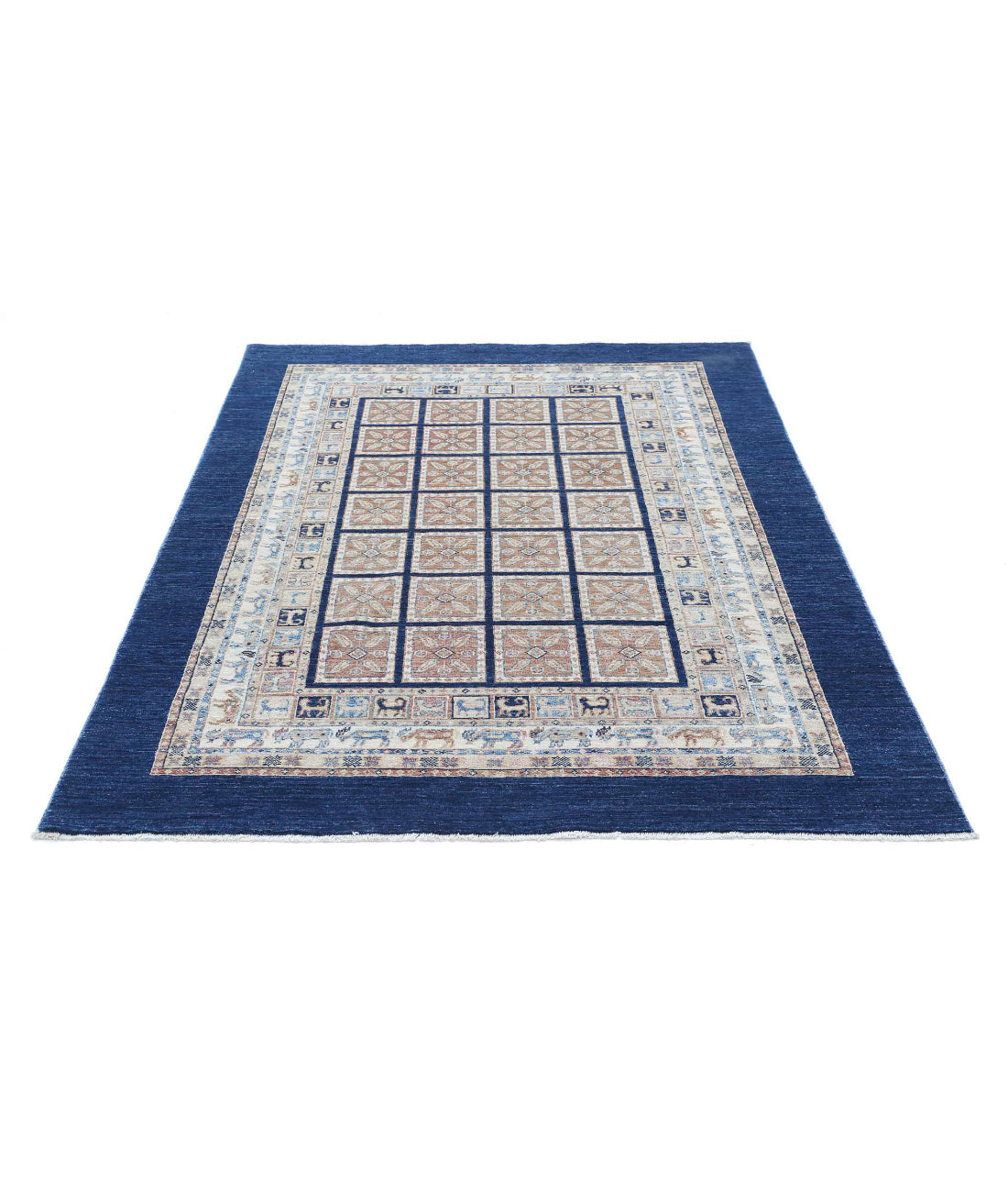 Bakhtiari 4'10'' X 6'3'' Hand-Knotted Wool Rug 4'10'' x 6'3'' (145 X 188) / Blue / Grey