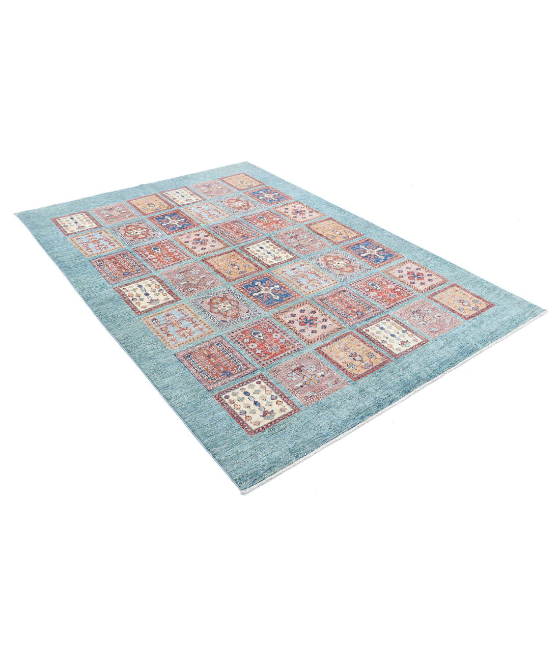 Bakhtiari 5'7'' X 7'9'' Hand-Knotted Wool Rug 5'7'' x 7'9'' (168 X 233) / Blue / Ivory