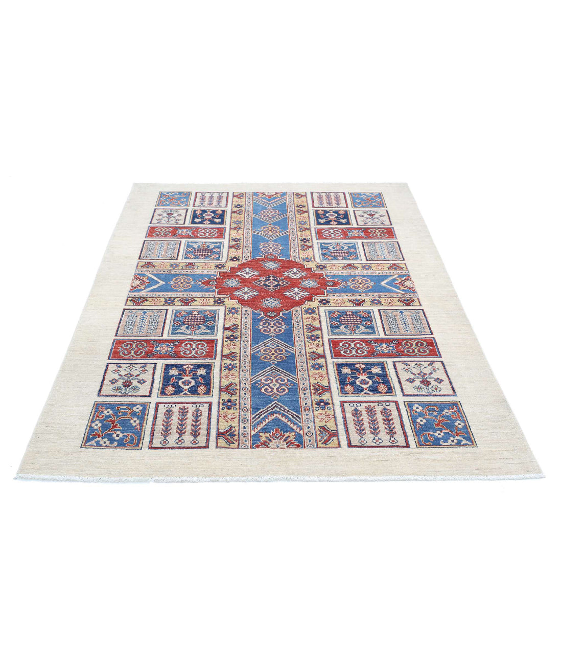 Bakhtiari 4'9'' X 6'6'' Hand-Knotted Wool Rug 4'9'' x 6'6'' (143 X 195) / Ivory / Blue