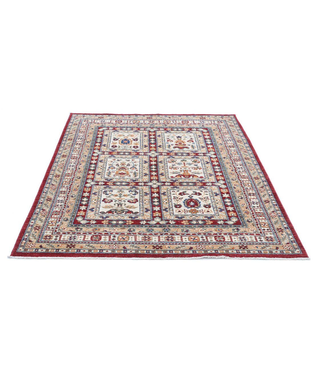 Bakhtiari 4'11'' X 6'1'' Hand-Knotted Wool Rug 4'11'' x 6'1'' (148 X 183) / Red / Ivory