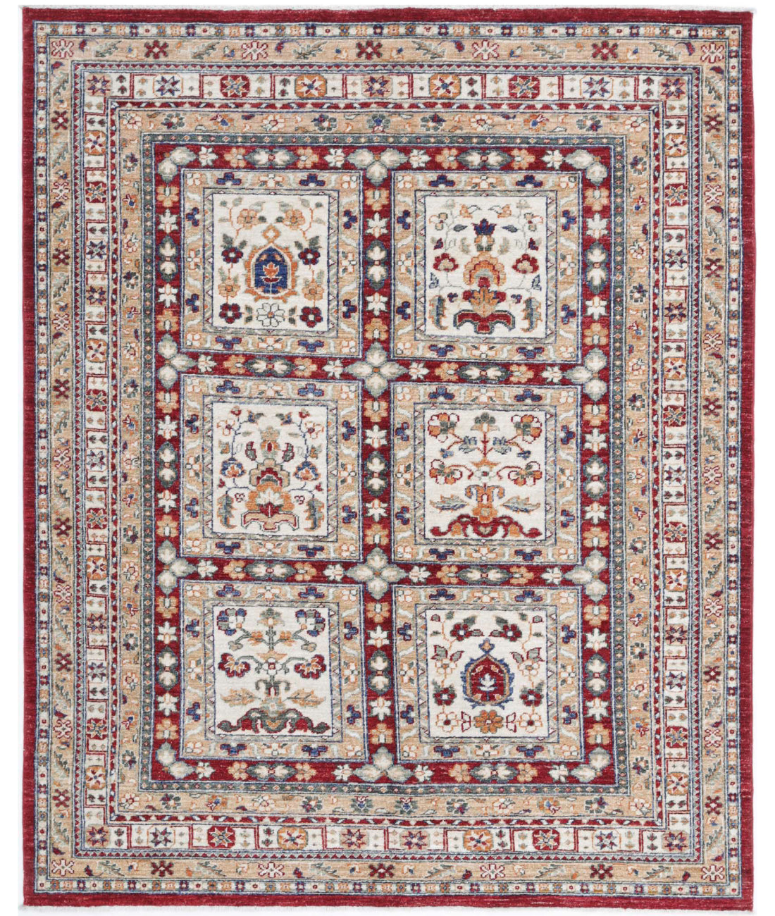 Bakhtiari 4'11'' X 6'1'' Hand-Knotted Wool Rug 4'11'' x 6'1'' (148 X 183) / Red / Ivory