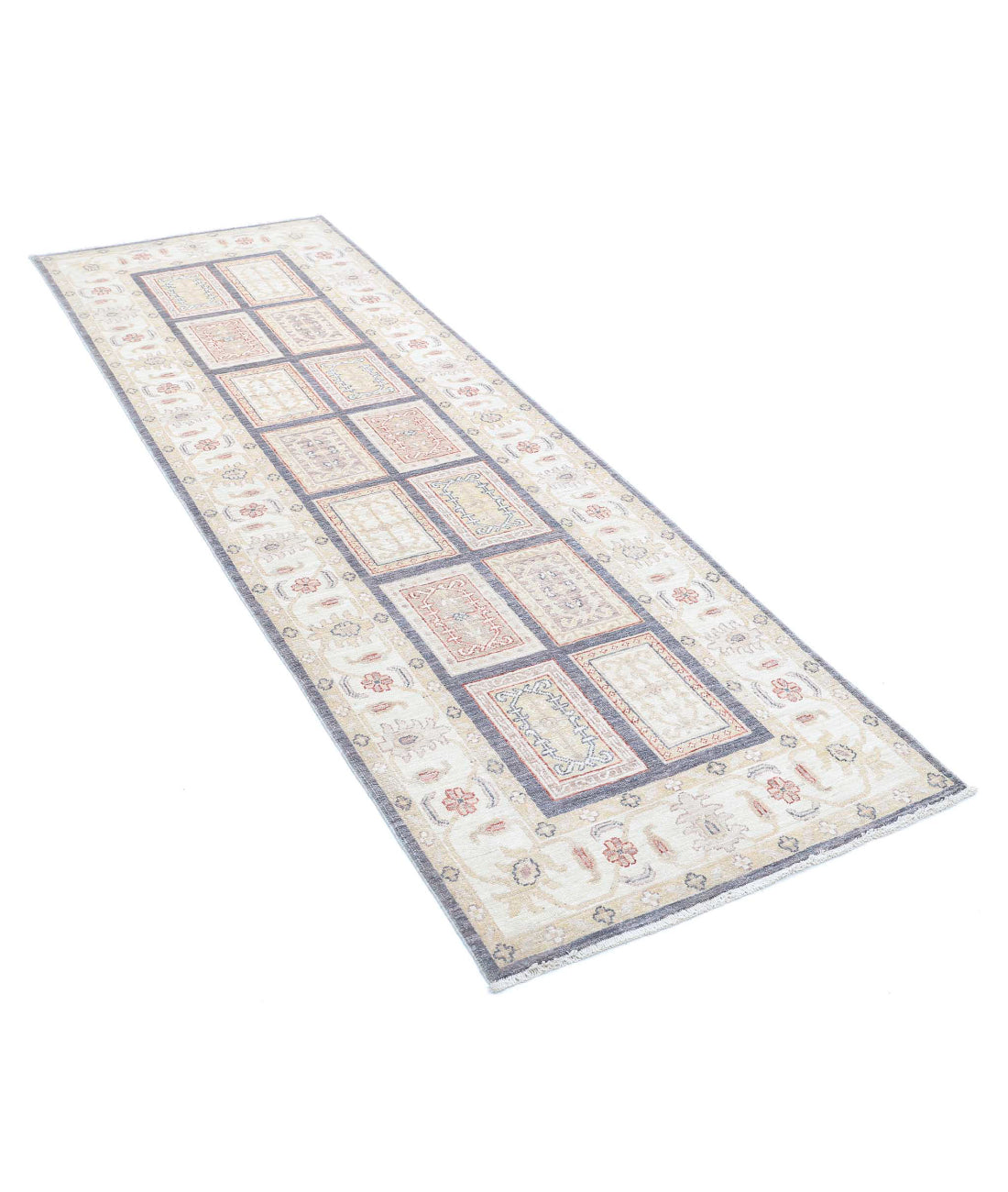 Bakhtiari 2'8'' X 8'3'' Hand-Knotted Wool Rug 2'8'' x 8'3'' (80 X 248) / Grey / Ivory