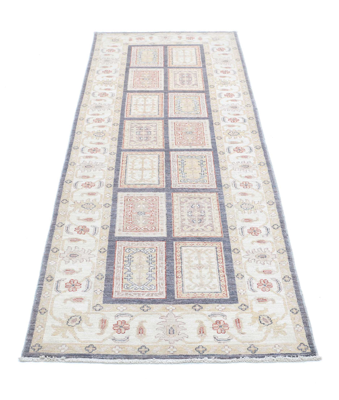 Bakhtiari 2'8'' X 8'3'' Hand-Knotted Wool Rug 2'8'' x 8'3'' (80 X 248) / Grey / Ivory