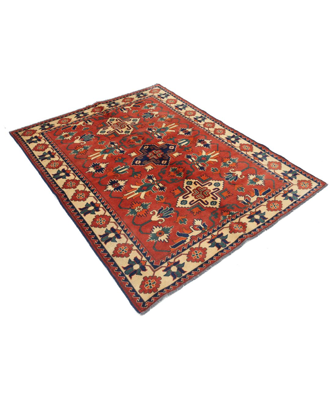 Afghan 4' 10" X 6' 3" Hand-Knotted Wool Rug 4' 10" X 6' 3" (147 X 191) / Rust / Beige