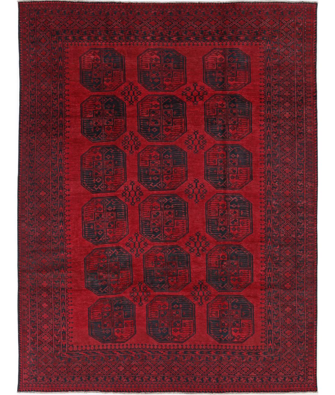 Afghan 8' 2" X 10' 11" Hand-Knotted Wool Rug 8' 2" X 10' 11" (249 X 333) / Red / Black