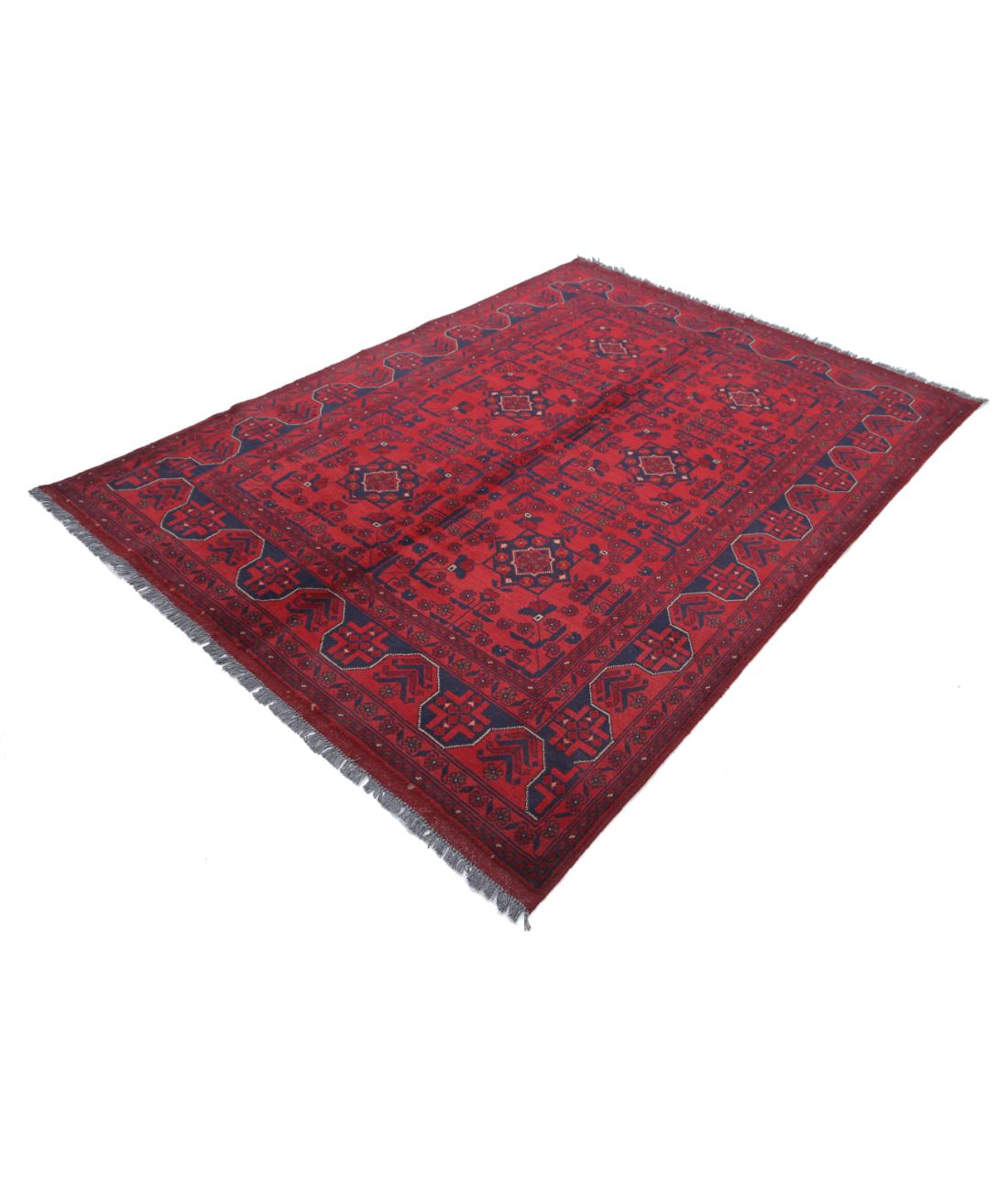 Afghan 5' 6" X 7' 5" Hand-Knotted Wool Rug 5' 6" X 7' 5" (168 X 226) / Red / Blue