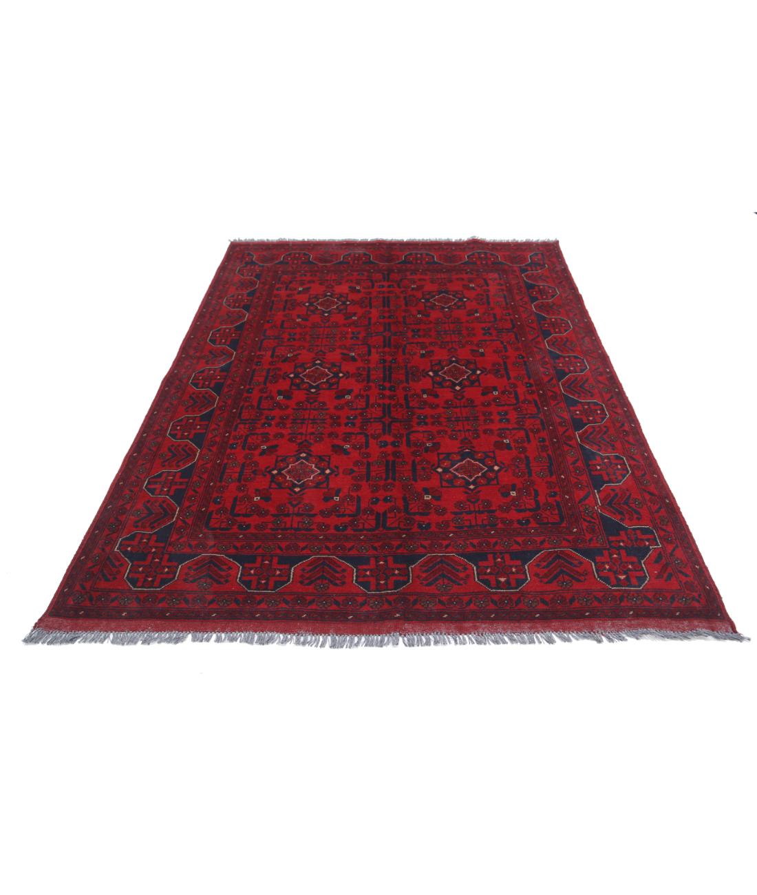 Afghan 5' 6" X 7' 5" Hand-Knotted Wool Rug 5' 6" X 7' 5" (168 X 226) / Red / Blue