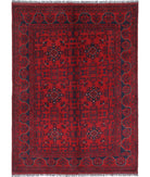 Afghan 5' 6" X 7' 5" Hand-Knotted Wool Rug 5' 6" X 7' 5" (168 X 226) / Red / Blue