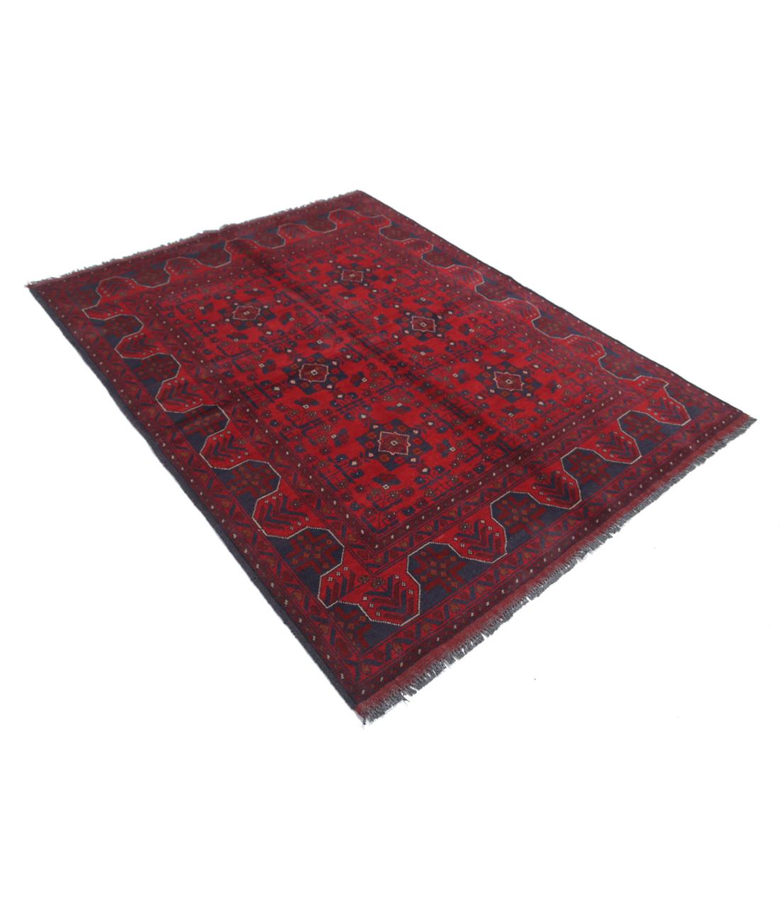 Afghan 4' 10" X 6' 4" Hand-Knotted Wool Rug 4' 10" X 6' 4" (147 X 193) / Red / Blue