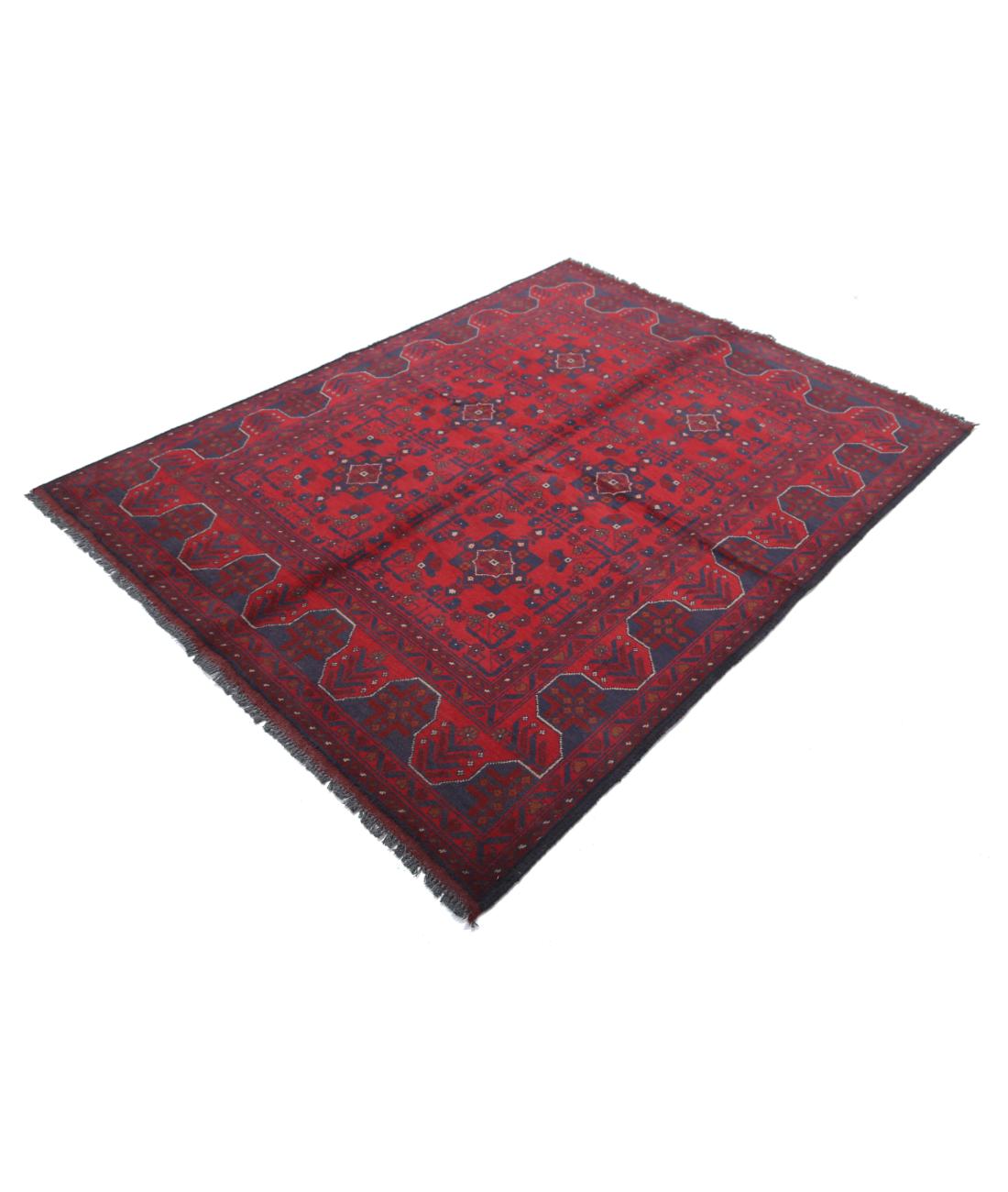 Afghan 4' 10" X 6' 4" Hand-Knotted Wool Rug 4' 10" X 6' 4" (147 X 193) / Red / Blue