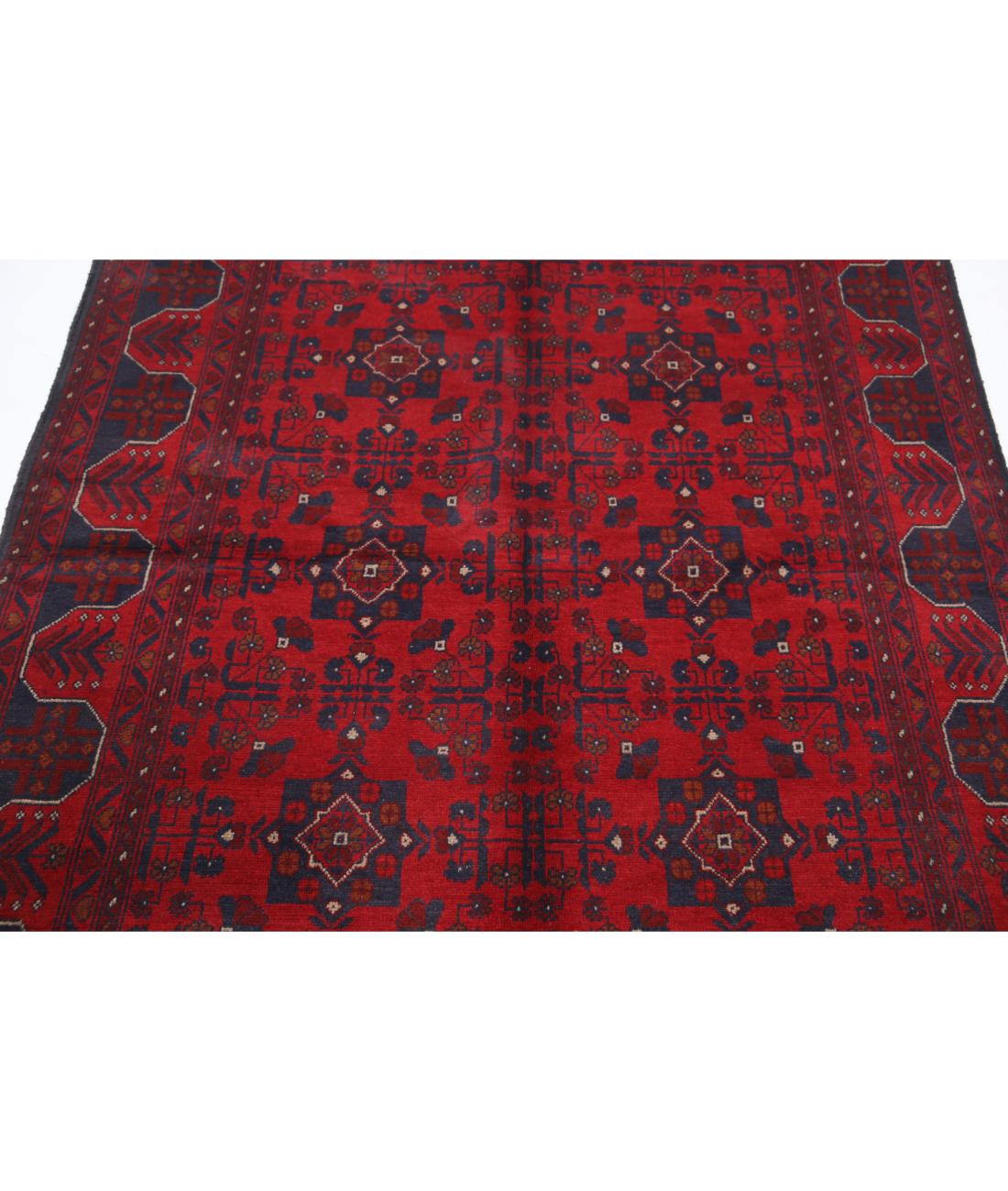 Afghan 4' 10" X 6' 4" Hand-Knotted Wool Rug 4' 10" X 6' 4" (147 X 193) / Red / Blue