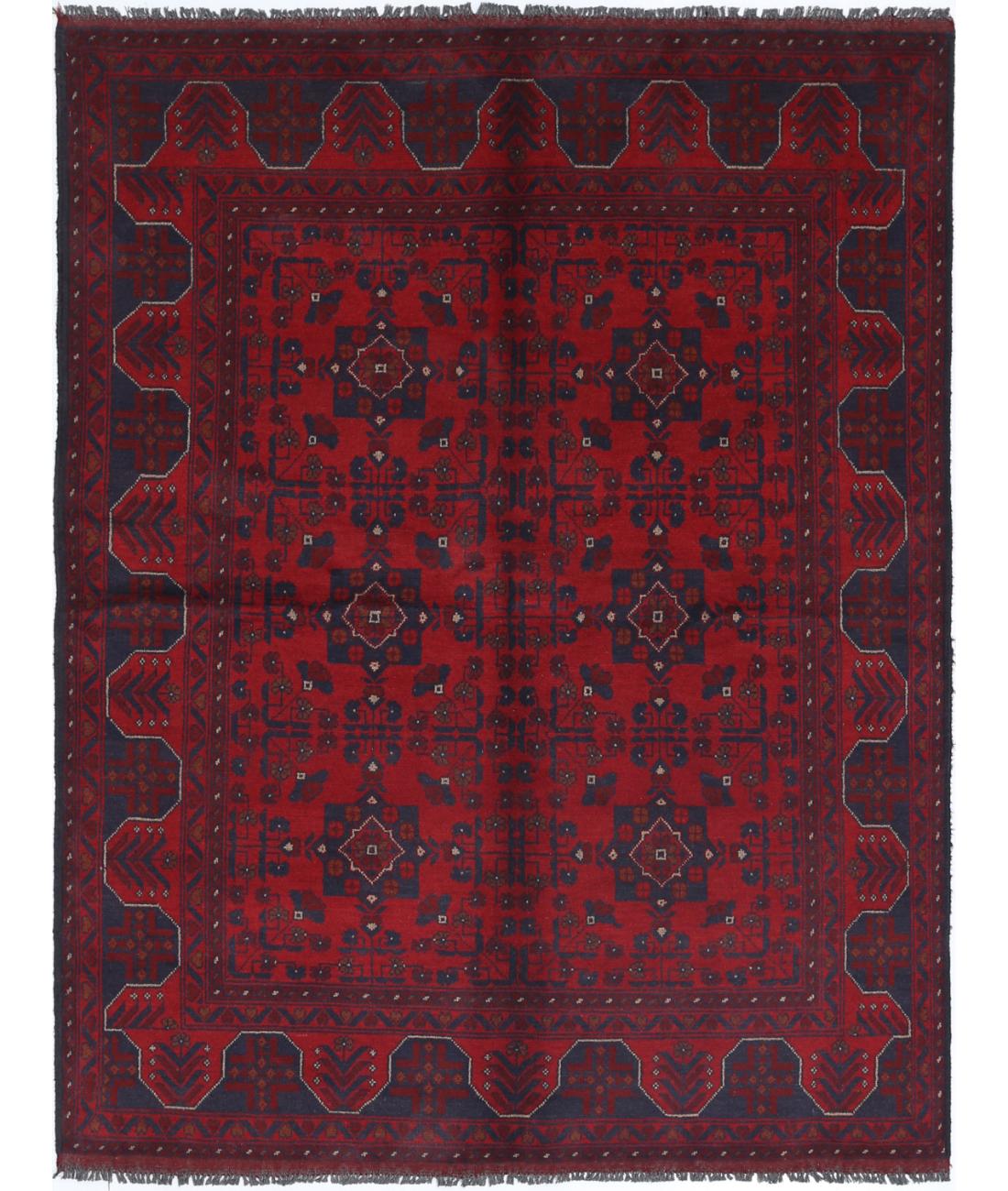 Afghan 4' 10" X 6' 4" Hand-Knotted Wool Rug 4' 10" X 6' 4" (147 X 193) / Red / Blue