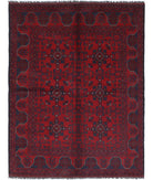 Afghan 4' 10" X 6' 4" Hand-Knotted Wool Rug 4' 10" X 6' 4" (147 X 193) / Red / Blue