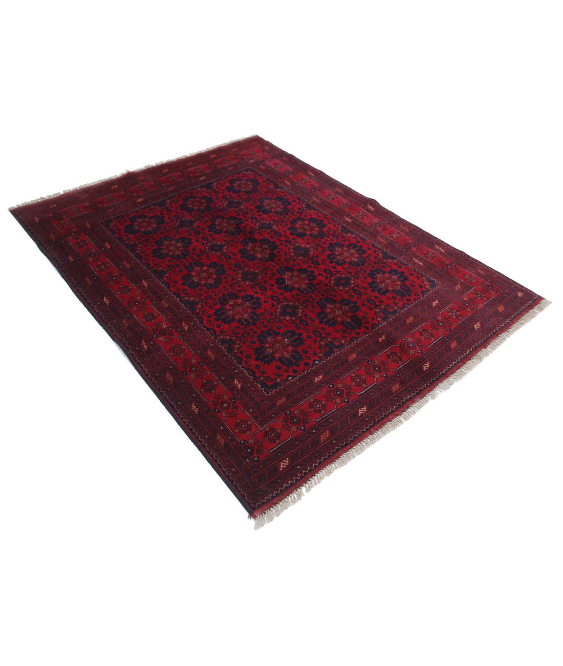 Afghan 4' 11" X 6' 4" Hand-Knotted Wool Rug 4' 11" X 6' 4" (150 X 193) / Red / Blue