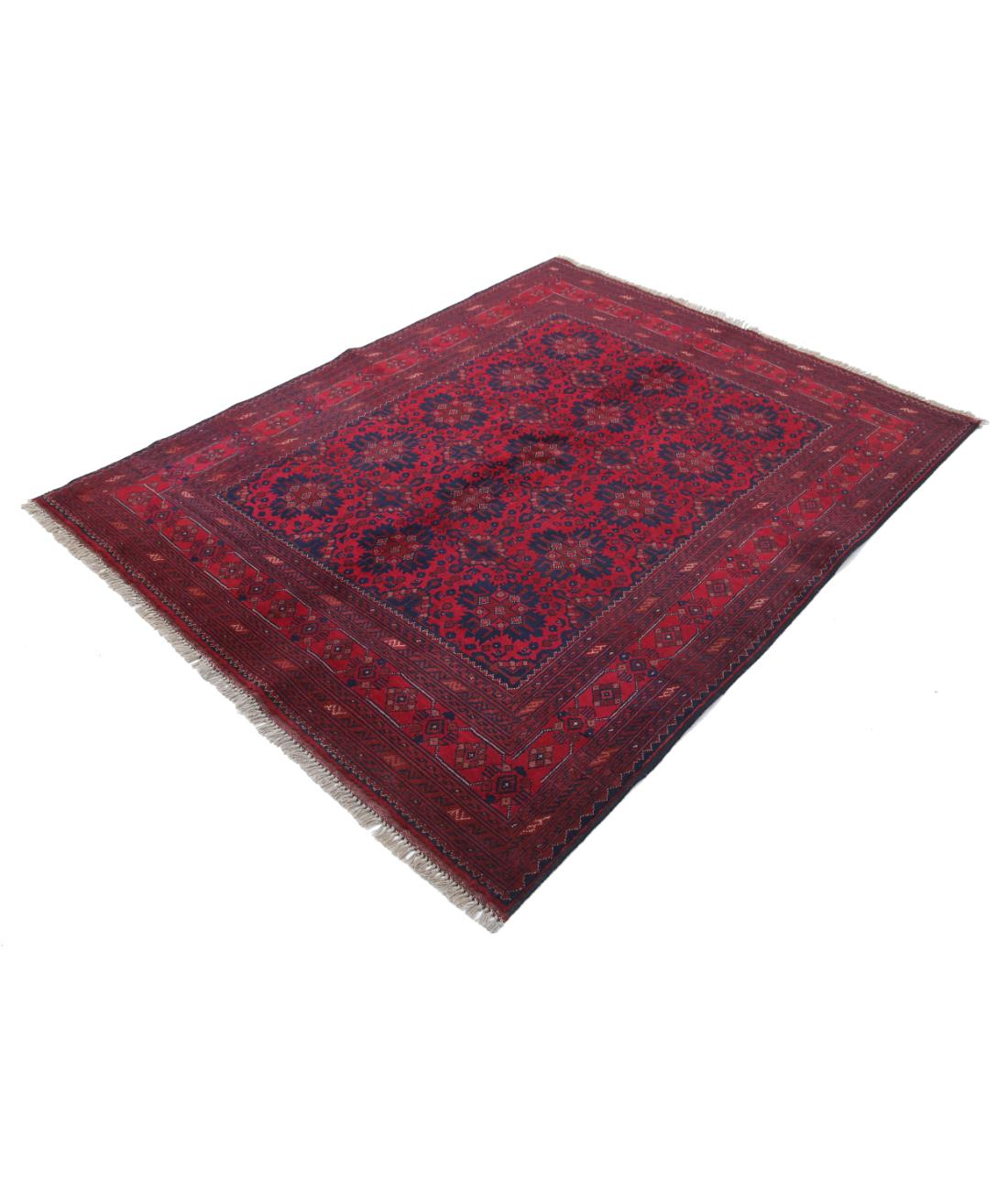 Afghan 4' 11" X 6' 4" Hand-Knotted Wool Rug 4' 11" X 6' 4" (150 X 193) / Red / Blue