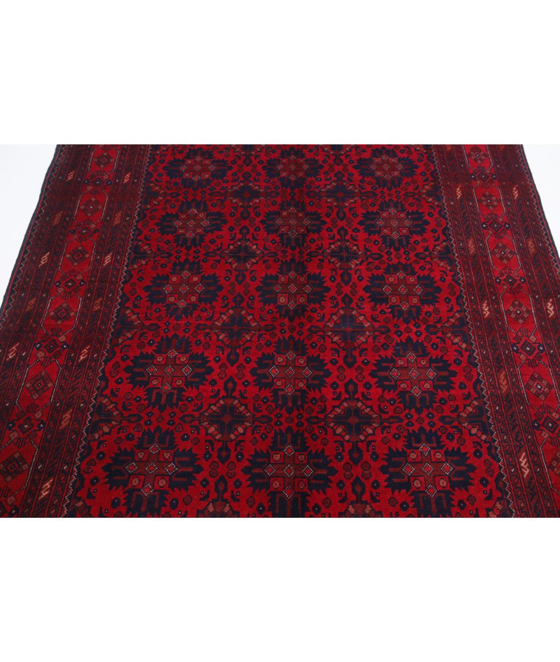 Afghan 4' 11" X 6' 4" Hand-Knotted Wool Rug 4' 11" X 6' 4" (150 X 193) / Red / Blue