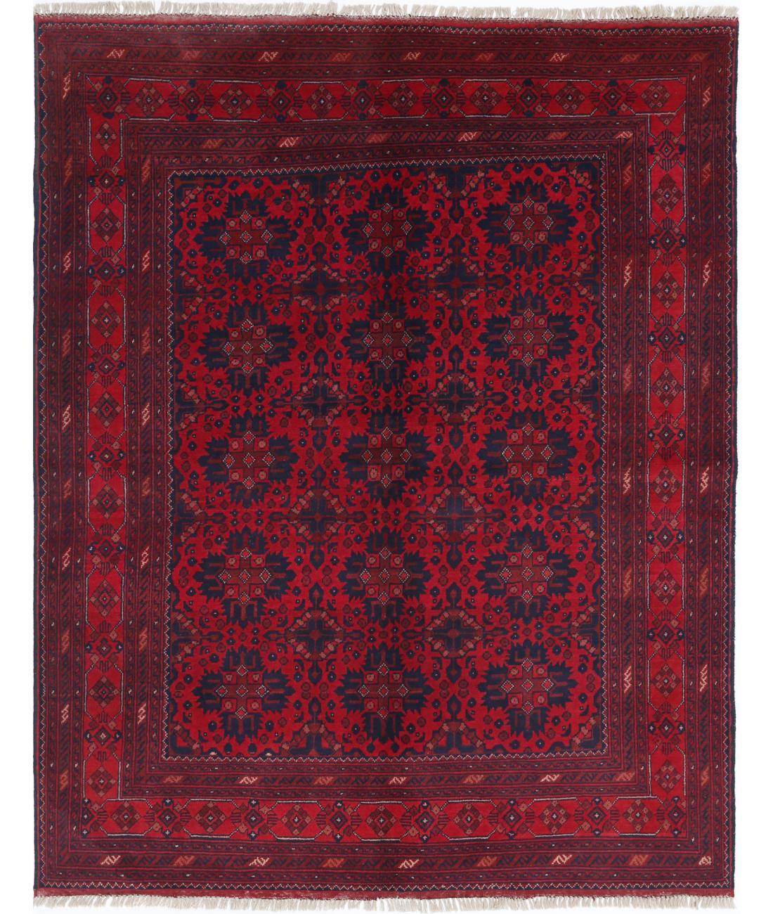 Afghan 4' 11" X 6' 4" Hand-Knotted Wool Rug 4' 11" X 6' 4" (150 X 193) / Red / Blue