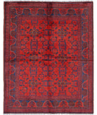 Afghan 4' 10" X 6' 4" Hand-Knotted Wool Rug 4' 10" X 6' 4" (147 X 193) / Red / Blue