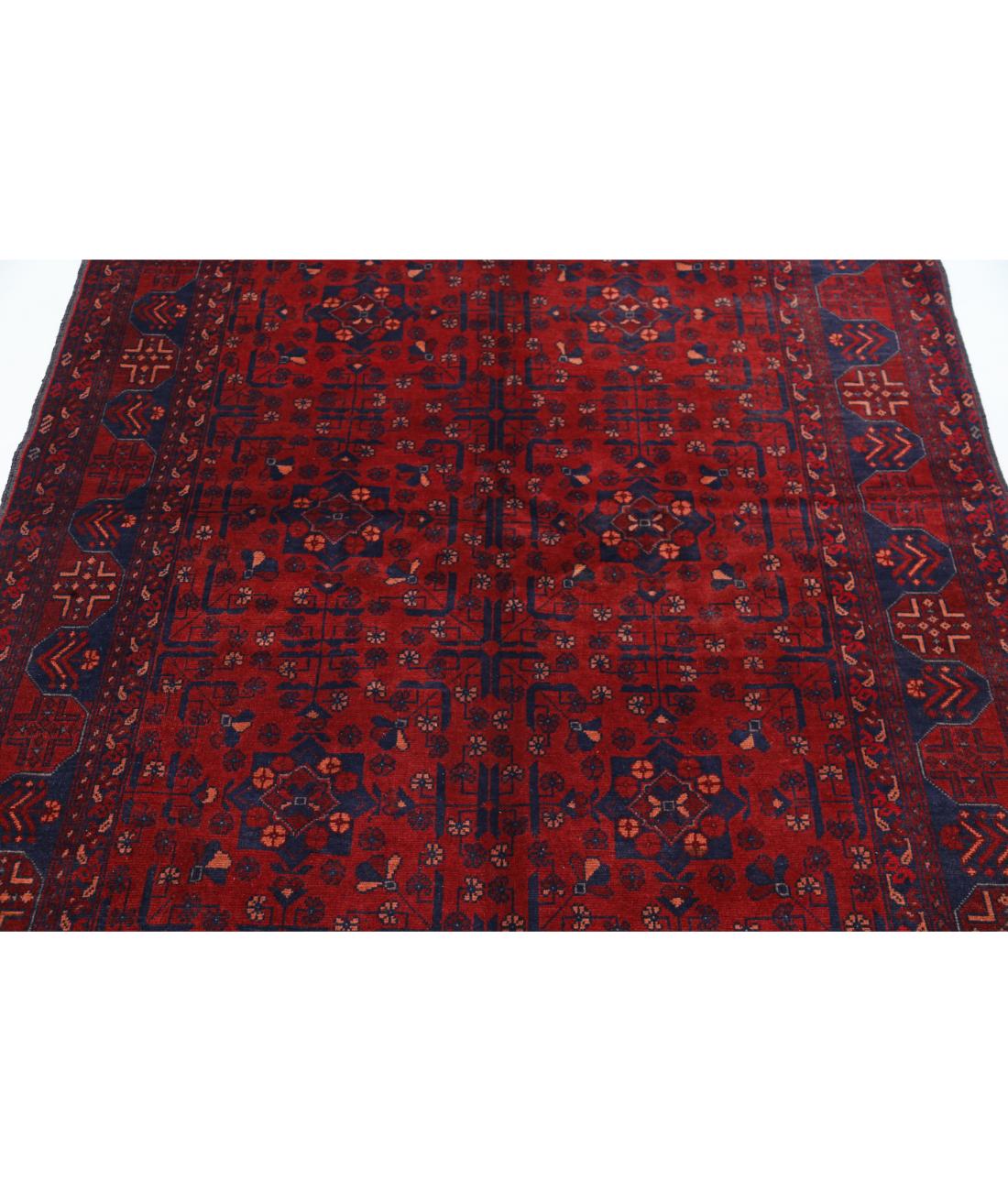 Afghan 4' 11" X 6' 4" Hand-Knotted Wool Rug 4' 11" X 6' 4" (150 X 193) / Red / Blue