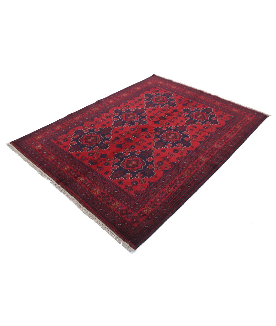 Afghan 5' 0" X 6' 8" Hand-Knotted Wool Rug 5' 0" X 6' 8" (152 X 203) / Red / Blue