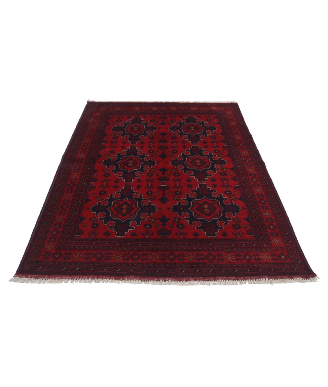 Afghan 5' 0" X 6' 8" Hand-Knotted Wool Rug 5' 0" X 6' 8" (152 X 203) / Red / Blue