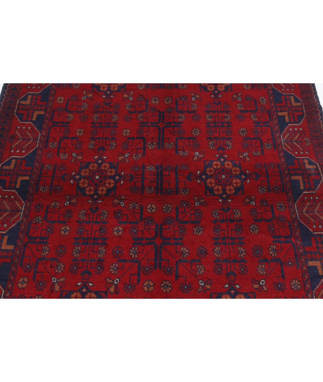 Afghan 4' 2" X 6' 4" Hand-Knotted Wool Rug 4' 2" X 6' 4" (127 X 193) / Red / Blue