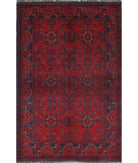 Afghan 4' 2" X 6' 4" Hand-Knotted Wool Rug 4' 2" X 6' 4" (127 X 193) / Red / Blue